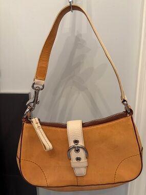 Auth COACH Tan Leather Small Buckle Demi Bag Purse